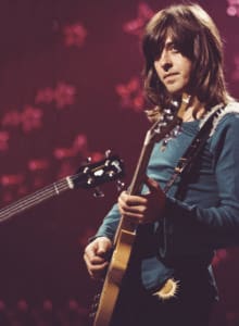 Guitarist Joey Molland of British rock band, Badfinger, filming a performance of 'Day After Day' to be used as an insert for the 'Top Of The Pops', music show, BBC Television Centre, London, 26th January 1972. It is unclear whether the segment was ever broadcast. (Photo by Michael Putland/Getty Images)