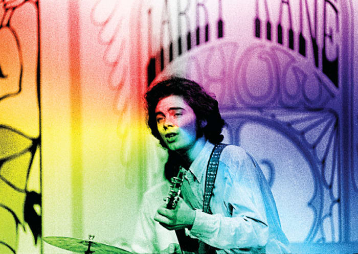 Houston - 1967: Roky Erickson of the "13th Floor Elavators" performs on the Larry Kane Show in 1967, in Houston Texas. (Photo by Guy Clark/Michael Ochs Archives/Getty Images)