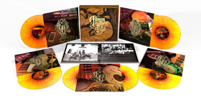The limited edition color vinyl collection via the online music retailer uDiscover with each LP pressed on orange and red splatter colored vinyl evoking the insides of a peach.