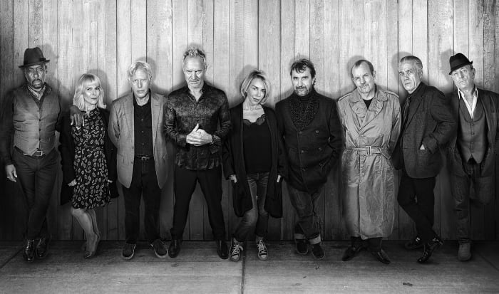 A 2019 photo of the reunited Quadrophenia cast features (left to right) Trevor Laird, Toyah Wilcox, Phil Davis, Sting, Leslie Ash, Phil Daniels, Gary Shail, Garry Cooper and Mark Wingett. (Photo courtesy of Sky Arts)