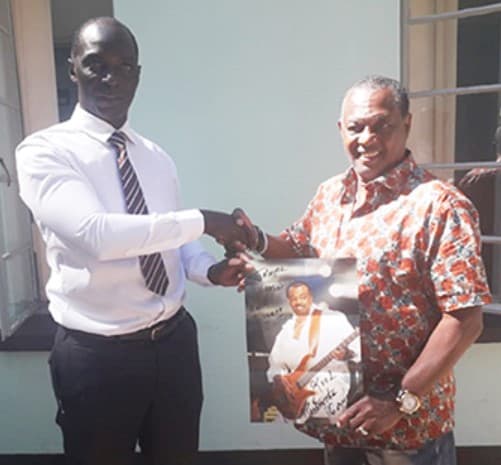 Victoria Falls Mayor Somveli Dlamini and Robert “Kool” Bell, 2021, photo courtesy of Robert “Kool” Bell