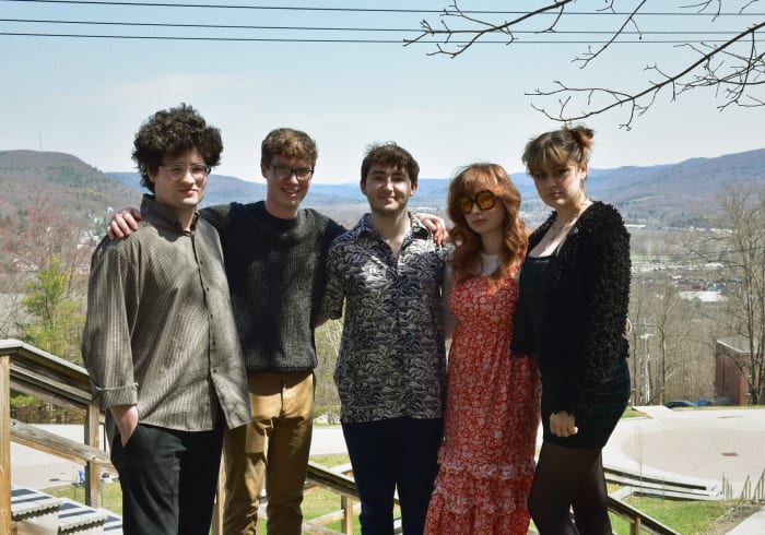 Seeing Double are (left to right) guitarist Michael Aaron, drummer Dylan Travison, guitarist Zach Torncello, lead vocalist, bassist and songwriter Allie Sandt and backing vocalist Ali McQueeney. (Photo by Becca Torncello)