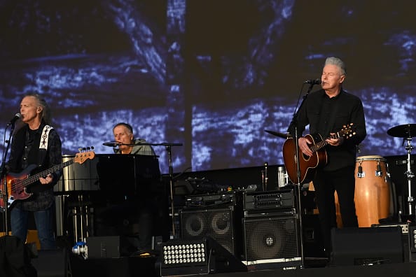 Timothy B. Schmit and Don Henley of the Eagles perform at American Express present BST Hyde Park at Hyde Park on June 26, 2022 in London, England.
