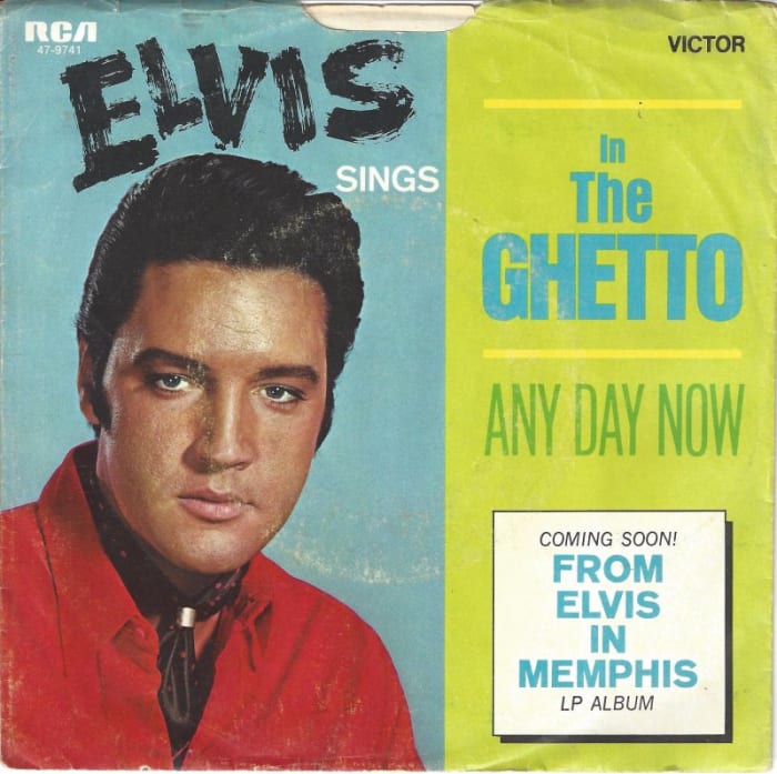 In The Ghetto 7-inch single, 45rpm w/ picture sleeve, on RCA Victor 47-9741, worth $60 in NM condition. Image courtesy of 45cat.com.