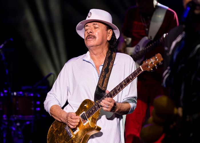 Carlos Santana performs at Pine Knob Music Theatre on July 05, 2022 in Clarkston, Michigan