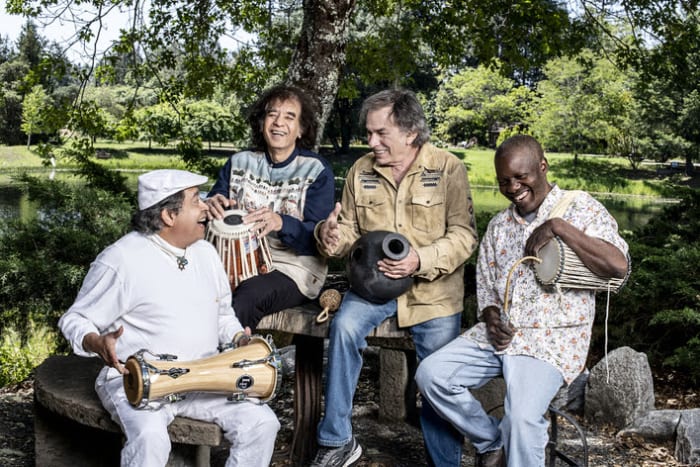 Planet Drum (LR): Giovanni Hidalgo, Zakir Hussain, Mickey Hart and Sikiru Adepoju. Photo: Planet Drum PR