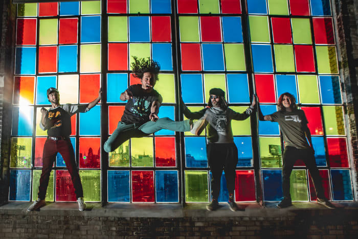 Pigeons Playing Ping Pong, L-R: Alex Petropulos, Greg Ormont, Ben Carrey, Jeremy Schon. Photo credit: Jordan August