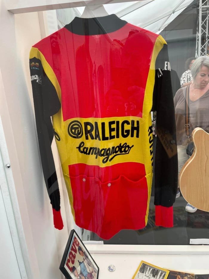 The cycling jersey worn by Mick Talbot in The Style Council’s video for “My Ever Changing Moods.” (Photo by John Curley)