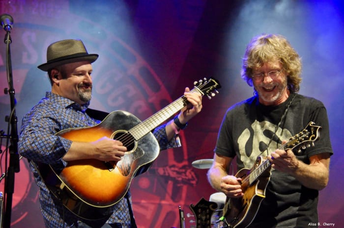 Steve Mougin and Sam Bush performing at the Earl Scruggs Music Festival at Tryon International Equestrian Center in Mill Spring, NC on Friday, September 2, 2022. Photo by Alisa B. Cherry
