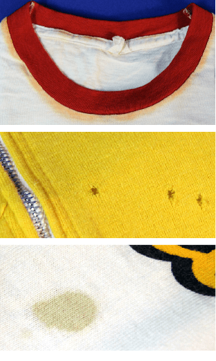 color bleed holes and stains on t-shirt