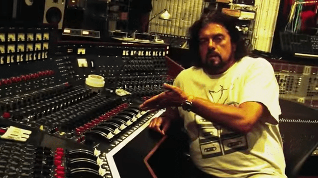 Producer Alan Parsons with the "Dark Side of the Moon" console years later. Image courtesy of http://www.artandscienceofsound.com video.