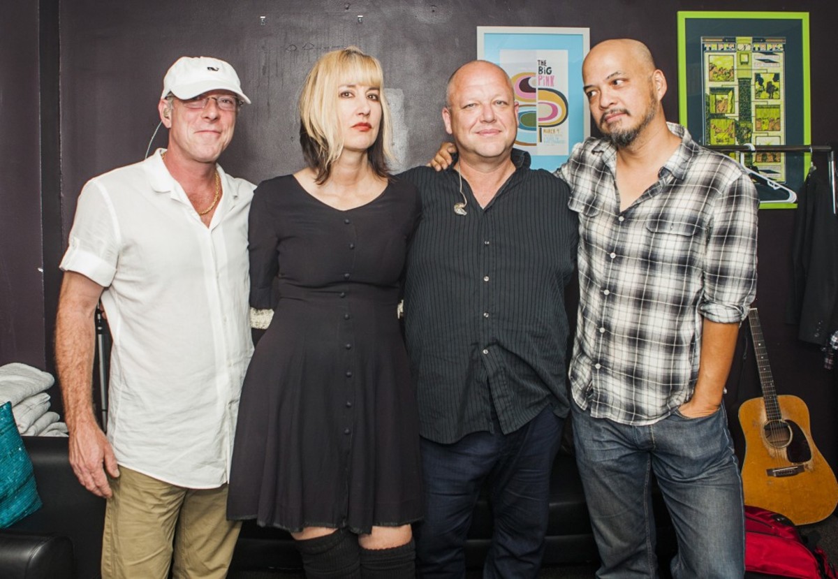The current lineup of The Pixies includes (left to right) drummer David Lovering, bassist Kim Shattuck, guitarist/lead vocalist Black Francis, and guitarist Joey Santiago. (Photo by Andy Keilen)