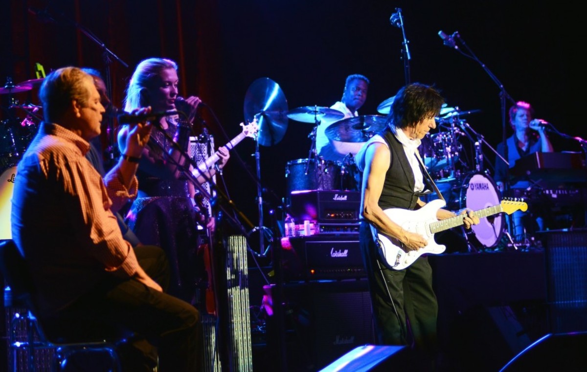 Brian Wilson (seated at left) makes an appearance during guitarist Jeff Beck's set Oct. 6 at the Sands Event Center in Bethlehem, Pa. (Photo by Chris M. Junior)
