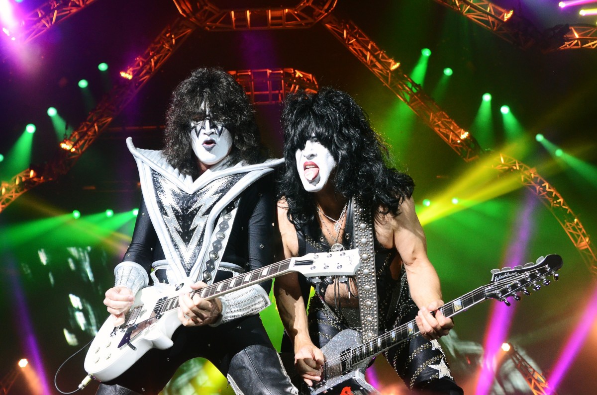 Kiss guitarists Tommy Thayer (left) and Paul Stanley in action Aug. 3 at the Susquehanna Bank Center in Camden, N.J. (Photo by Chris M. Junior)
