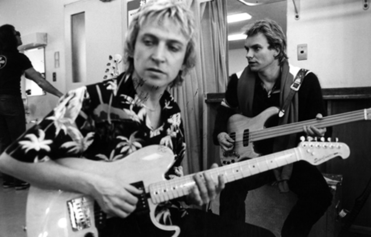 Andy Summers and Sting (l-r), of The Police warming up in their dressing room. Photo by Watal Asanuma. Courtsey of Taschen.