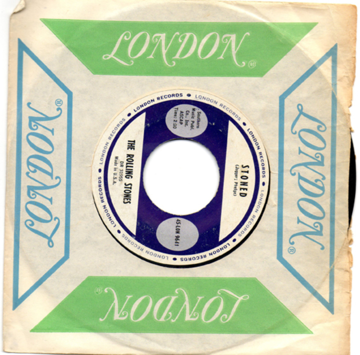 THIS STOCK COPY of The Rolling Stones’ “Stoned” is the jewel —in value, at least — of Richard Kaplan’s collection of 45s on the London label. Photo courtesy of Richard Kaplan