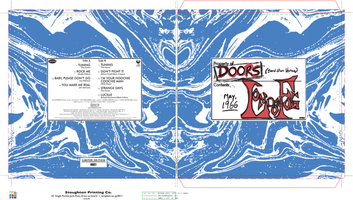  The printing specs for the sleeve of The Doors London Fog release for Record Store Day 2019. This release will be the first 10-inch record The Doors have ever released.