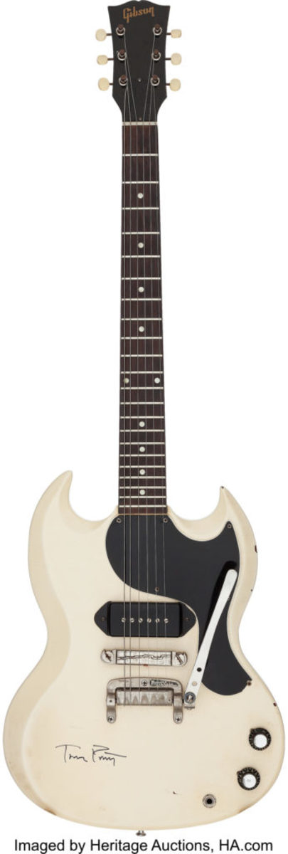  Tom Petty Played and Signed 1963 White Gibson SG Junior Electric Guitar, Serial #100636. Courtesy of Heritage Auctions.
