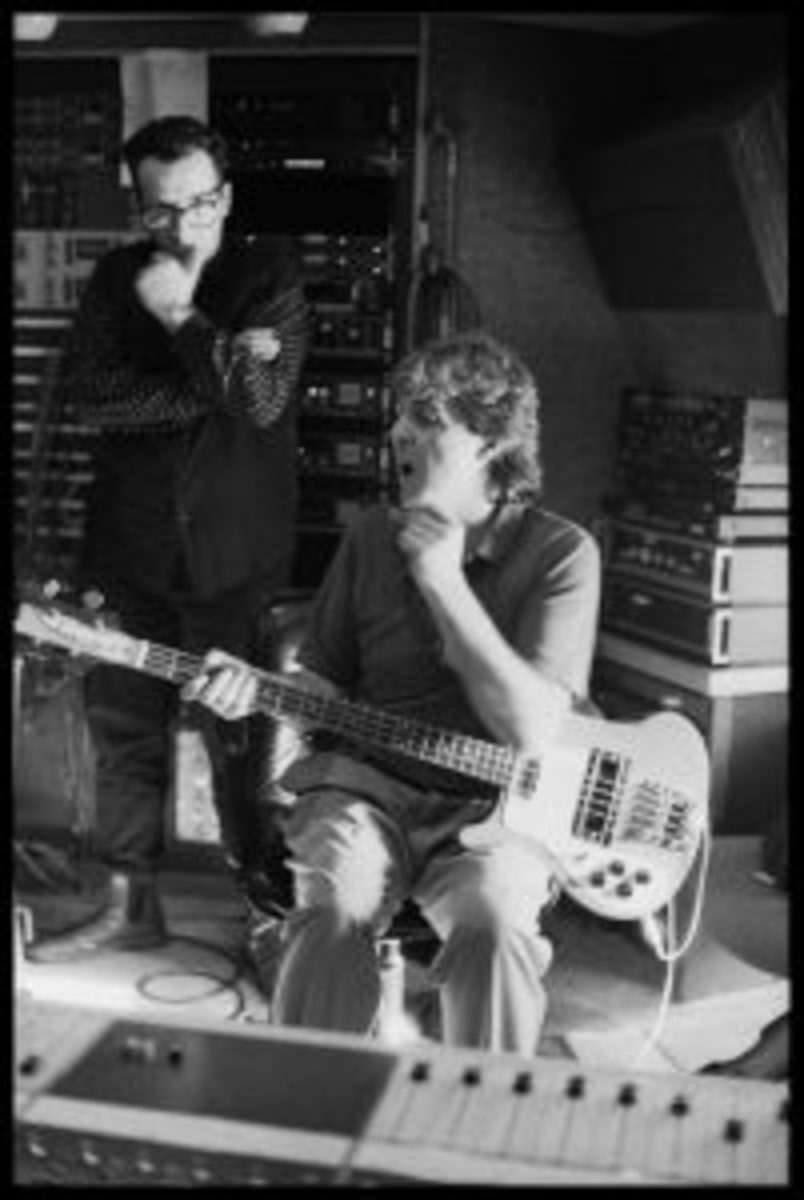 Paul McCartney and Elvis Costello, 'Flowers In The Dirt' recording sessions, 1988. Photo credit: 1988 © Paul McCartney / Photo by Linda McCartney.