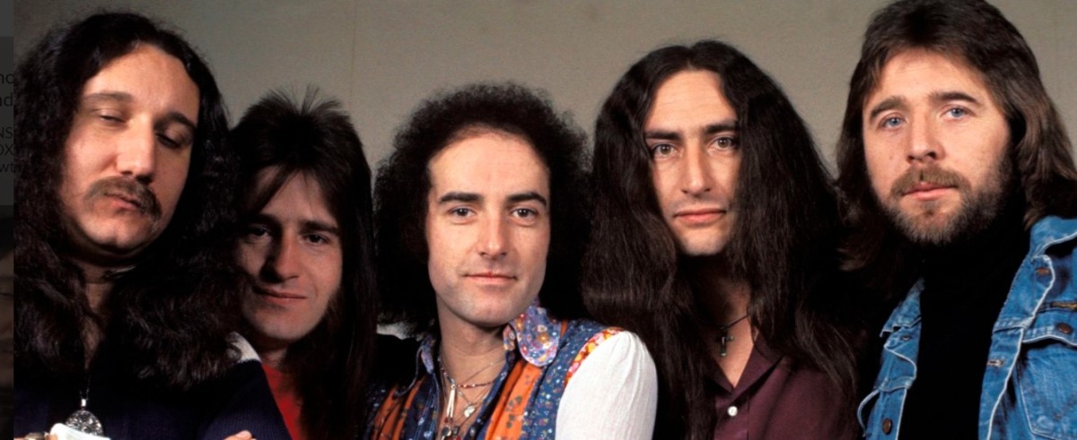 Late 1970s Uriah Heep: Mick Box, Trevor Bolder, John Lawton, Ken Hensley and Lee Kerslake, photo Fin Costello/Redferns, Getty Images
