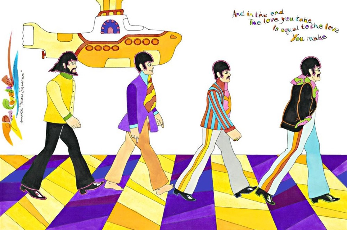 Ron Campbell’s “Abbey Road” painting in the “Yellow Submarine” art style