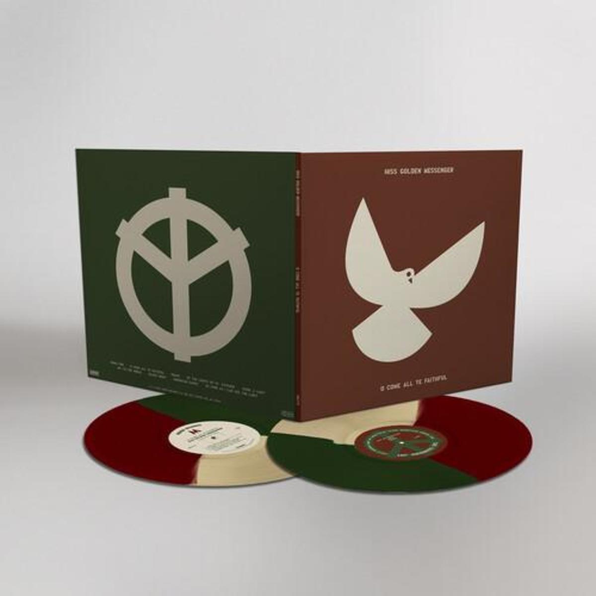 Hiss Golden Messenger's O Come All Ye Faithful on bone/green/red tricolor 2-LP vinyl.