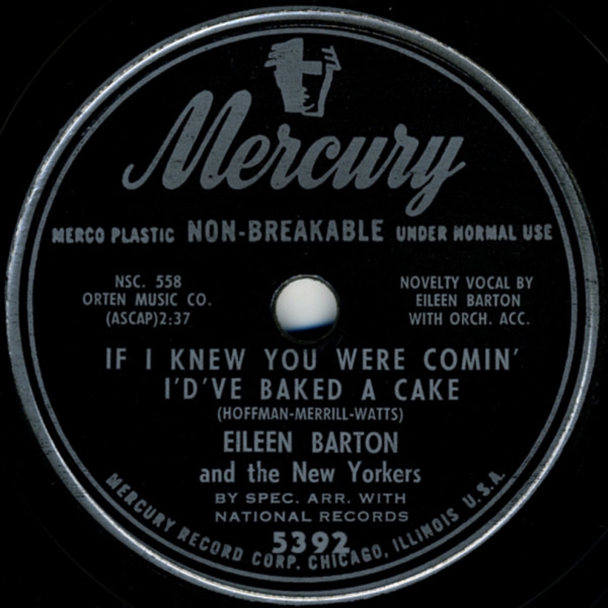 If I Knew You Were Comin’ I’d’ve Baked a Cake, Eileen Barton and The New Yorkers, Mercury 78-5392