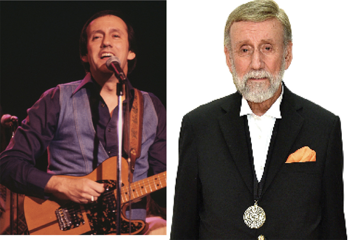 Ray Stevens performs live onstage in New York on March 21, 1977 (left) and now still active in his 80s.