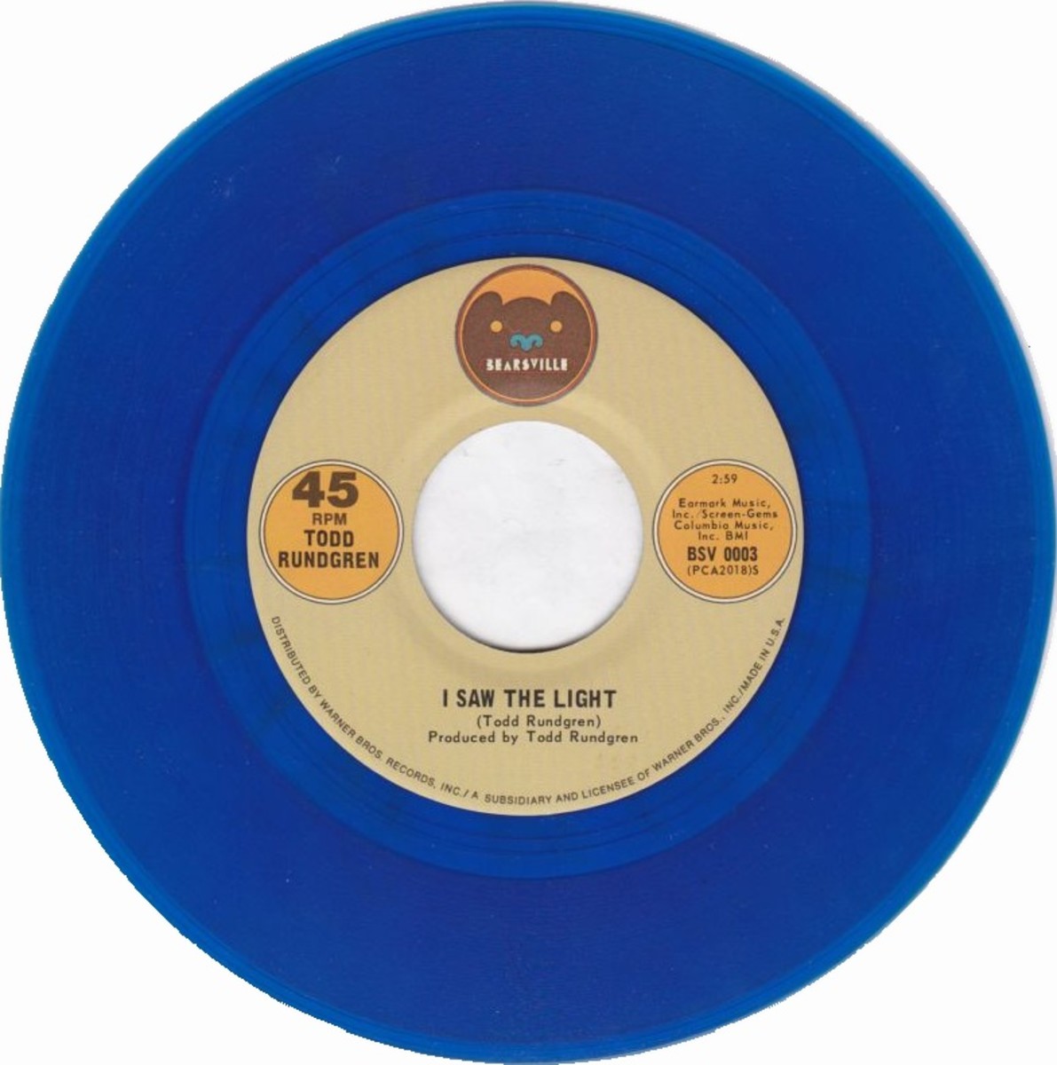 A classic blue vinyl variant of "I Saw the Light." All images courtesy of 45cat.com