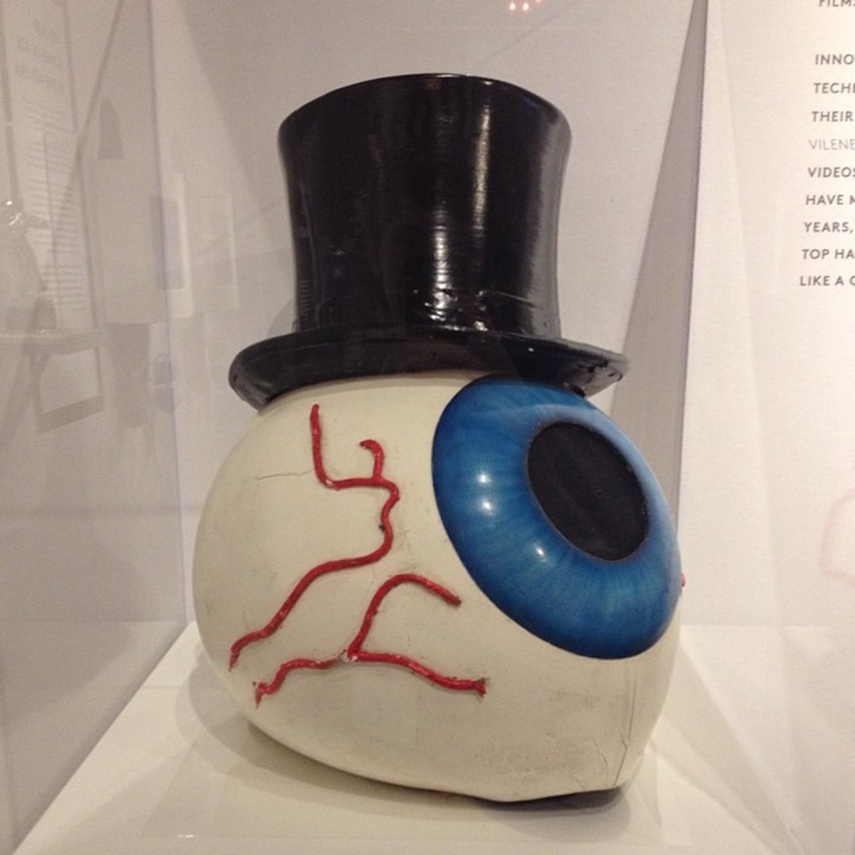 An eyeball helmet that was used by the Residents on exhibit at the EMP in Seattle, Washington. 