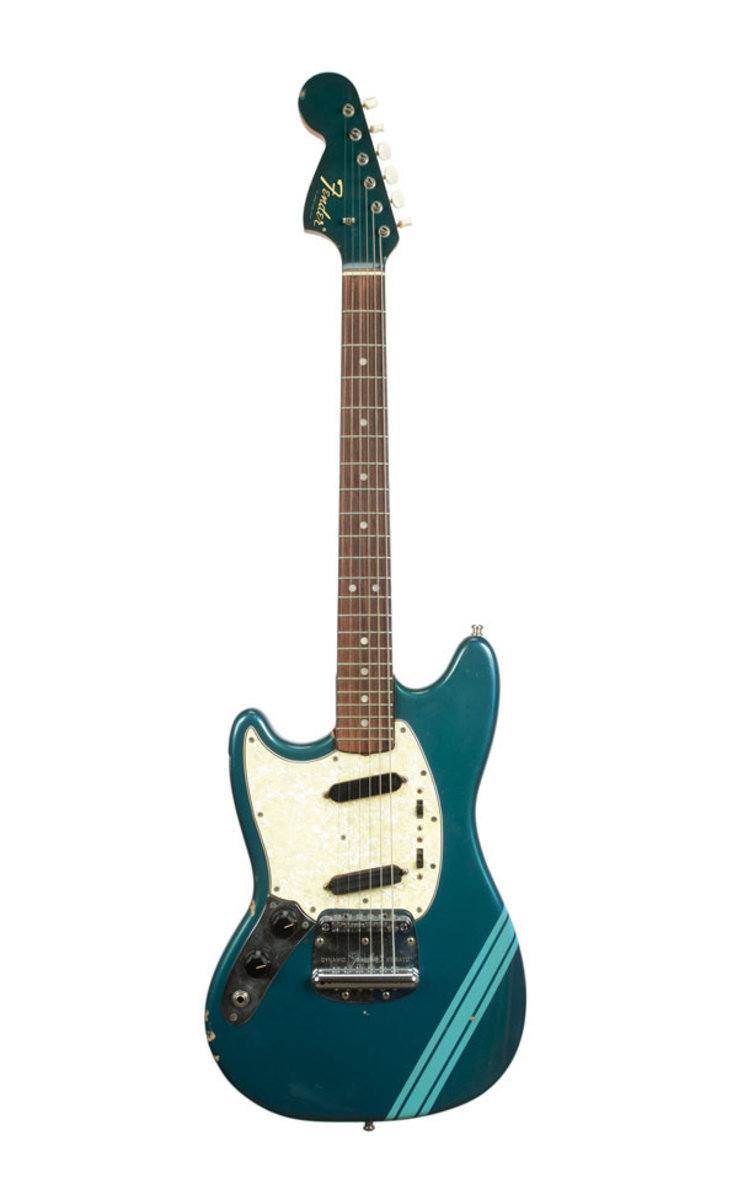 Fender Mustang electric guitar played by Kurt Cobain in Nirvana’s iconic “Smells Like Teen Spirit” music video.