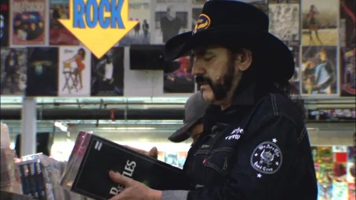 Lemmy loved The Beatles. A photo still of Motorhead's bassist browsing for Beatles albums at an Amoeba Records in the documentary "Lemmy." "The Beatles had an influence on everybody," he said. 