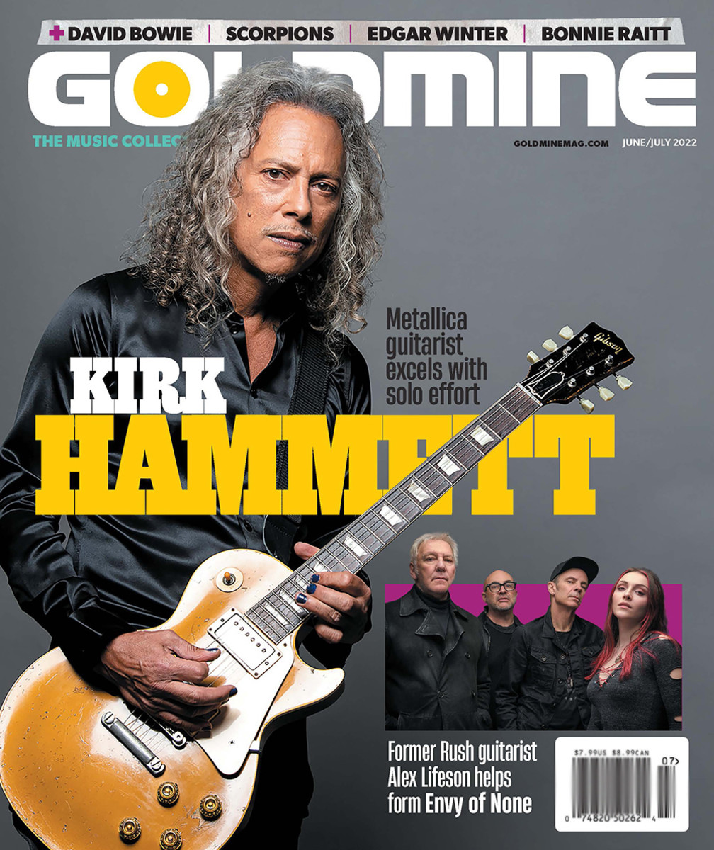 Goldmine's June/July 2022 issue with Kirk Hammett on the cover. At select newsstands in May or direct from the Goldmine Shop.