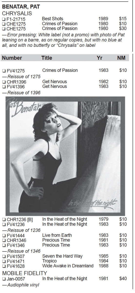 Goldmine's selected discography and price guide for Pat Benatar..