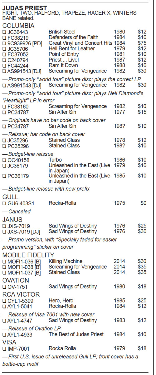 Goldmine's selected discography and price guide for Judas Priest.