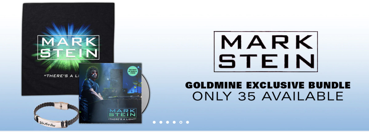 An exclusive from Goldmine: a limited edition bundle of Mark Stein's latest album 'There's A Light' on CD with signature bandana and bracelet.