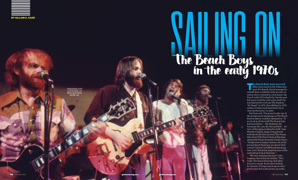 Opening spread from The Beach Boys feature in the Feb-March 2023 issue of Goldmine 