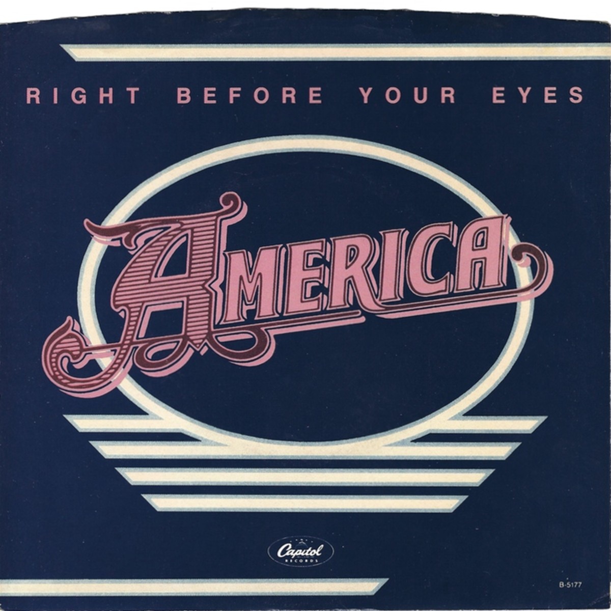 America's "Right Before Your Eyes" U.S. picture sleeve for the 7-inch on Capitol Records (B-5177).