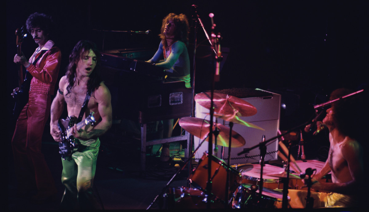 Grand Funk Railroad were always a powerhouse live band, especially during the height of their fame. Here they are onstage during the first half of the 1970s (L-R): Mel Schacher, Mark Farner, Craig Frost and Don Brewer.