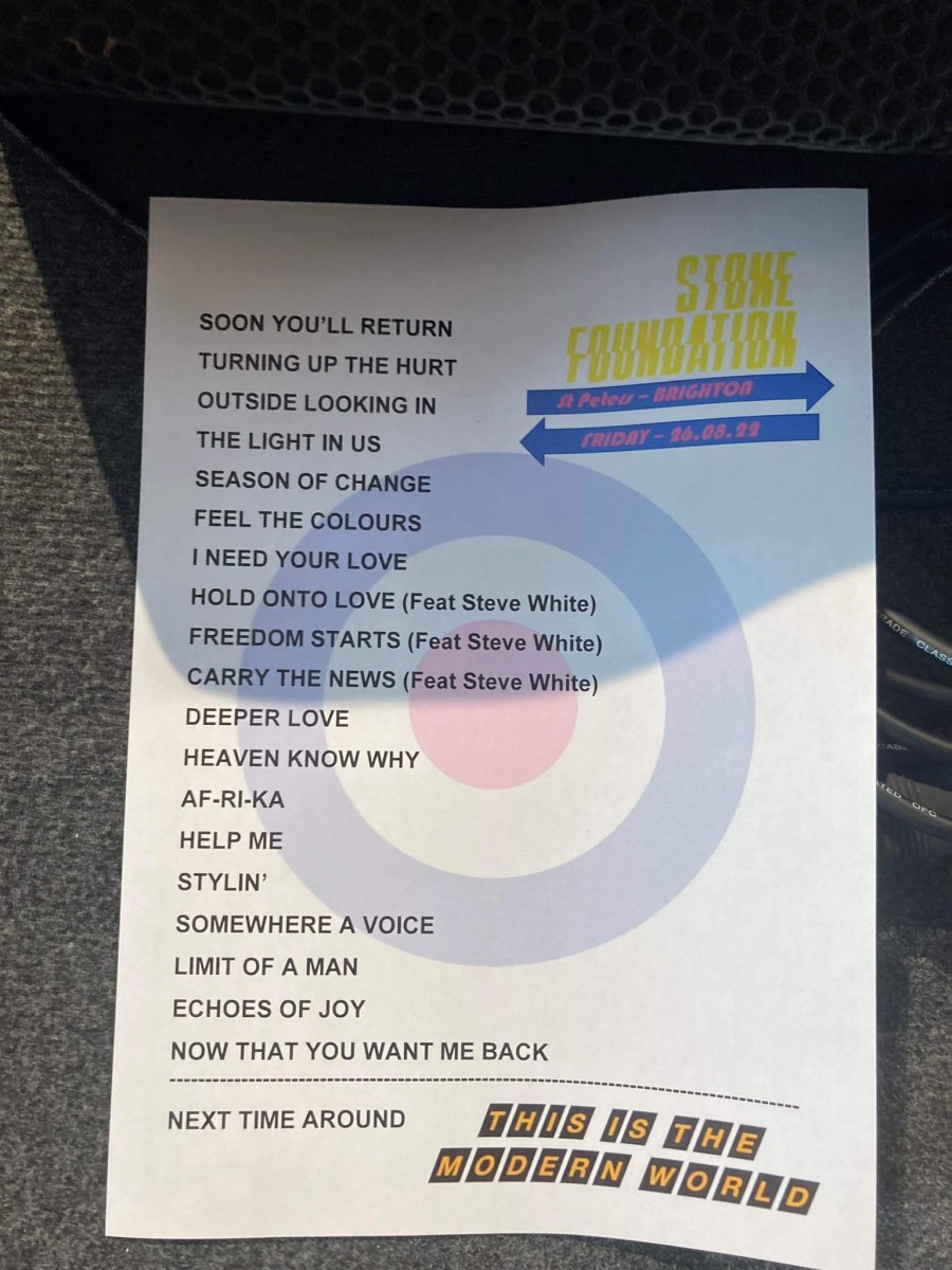 The setlist for the Brighton concert. (Photo courtesy of Stone Foundation)