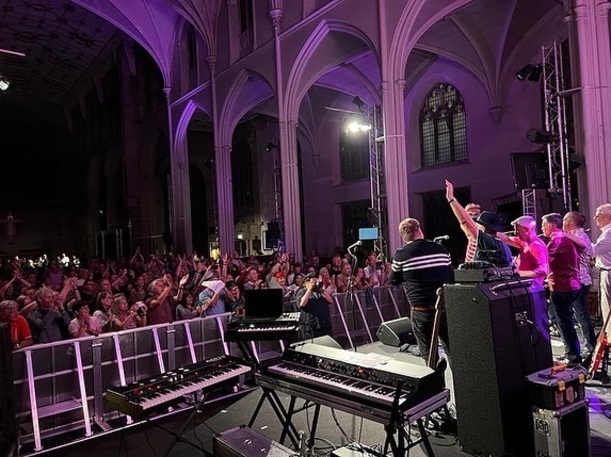 A side shot of Stone Foundation onstage at St. Peter’s Church in Brighton, England on Friday, August 26th. (Photo courtesy of Stone Foundation