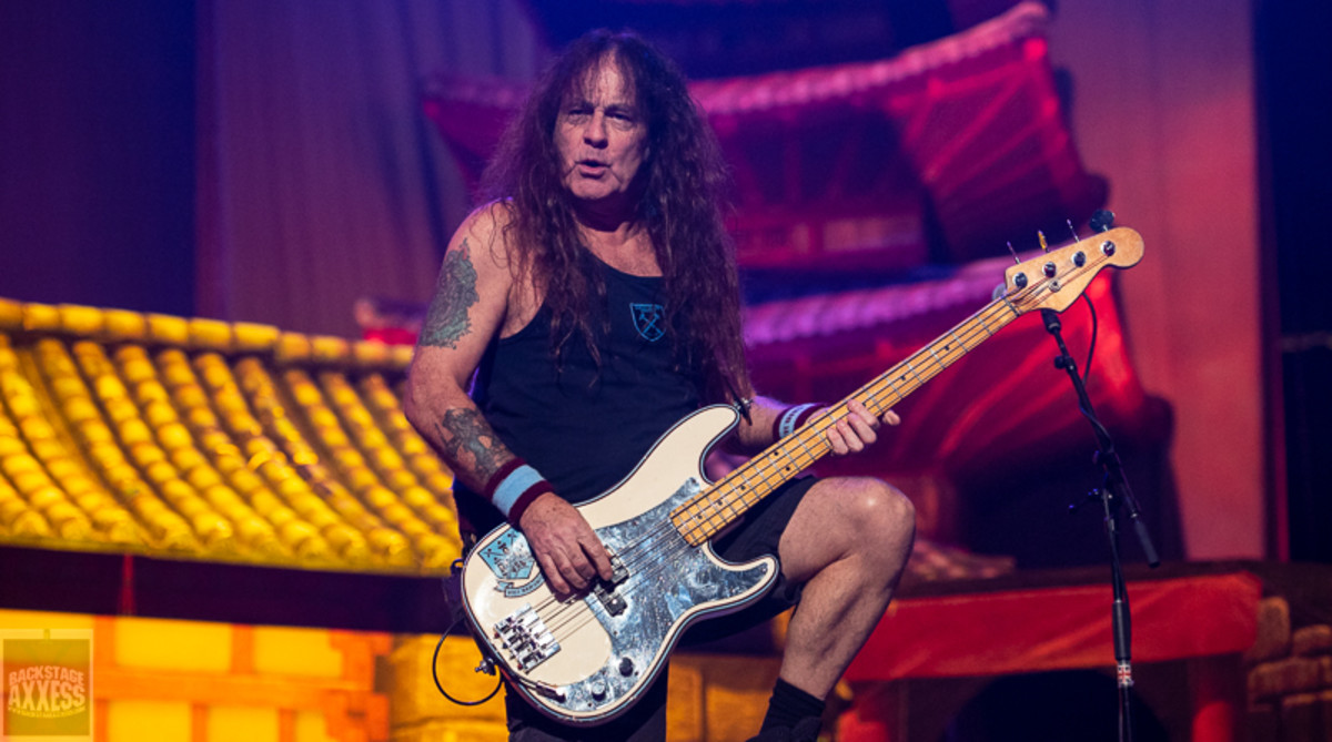 Bassist Steve Harris, the powerful backbone of the rhythm section of Iron Maiden,